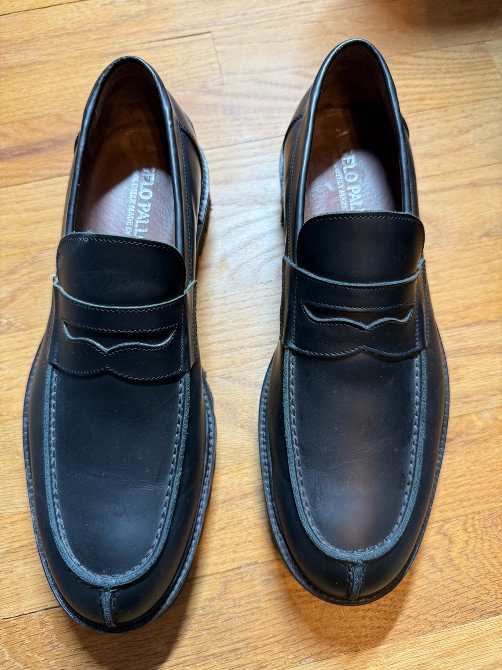 Angelo Pallotta Black Leather Penny Loafers